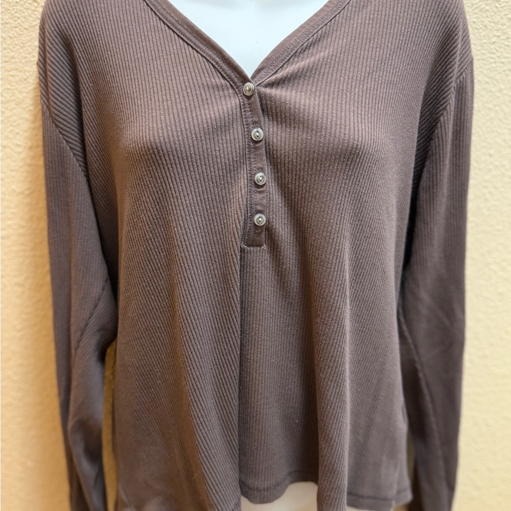 Old Navy Brown Ribbed Long Sleeve Blouse